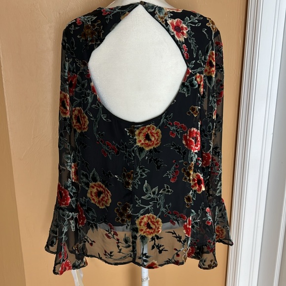 June and Hudson - Black-shear top with velvet floral design.  Size extra large. - Picture 6 of 11